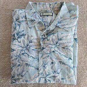 HAVANERA Floral Hawaiian Linen Blend 2XLT Button Down Shirt Blue Lightweight